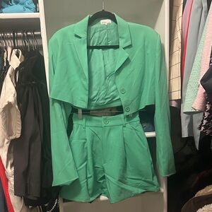 Danielle Bernstein Vibrant Green Blazer and Shorts Set